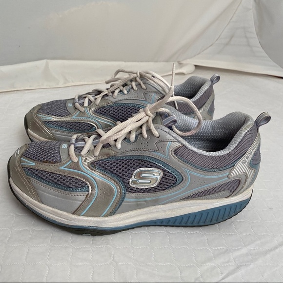 Skechers Shape-Ups silver gray and blue fitness sneakers 9.5 - Picture 2 of 10